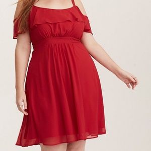 Torrid Chiffon Ruffled Cold Shoulder Skater Dress